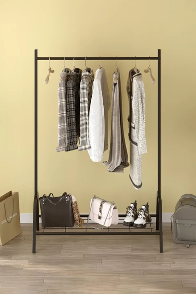 Bofigo Konfeksiyon Askısı Ayaklı Askılık Elbise Askılığı Raflı Askılık Venüs Siyah - Resim 3