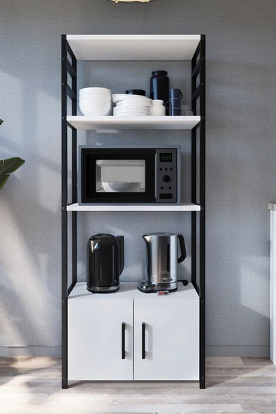 Bofigo Mutfak Standı 2 Kapaklı 4 Raflı Kahve Köşesi Mutfak Rafı Mutfak Bangosu Kolombiya Beyaz - Resim 3