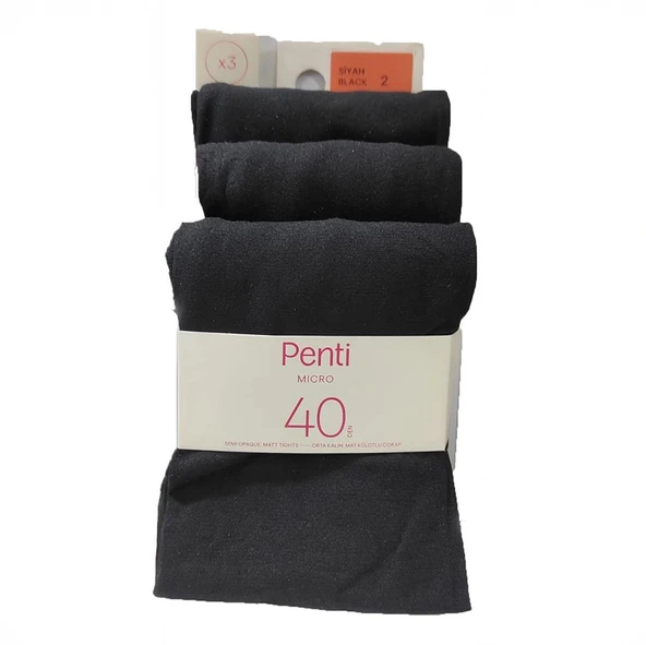 Penti Kadın Micro 40 Külotlu Çorap Siyah 3'lü Paket - Resim 2