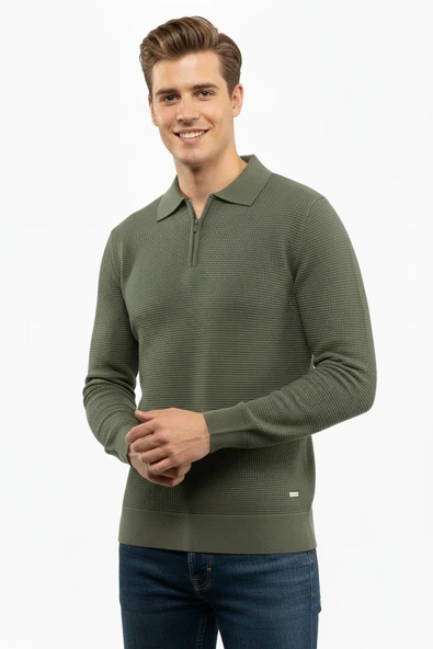 Erkek Fermuarlı Polo Yaka Triko Kazak 5240F BGL-ST04852 ürün görseli