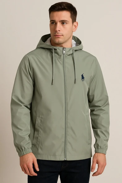 Kapüşonlu Fermuarlı Yeşil Renk Yağmurluk ürün görseli 1