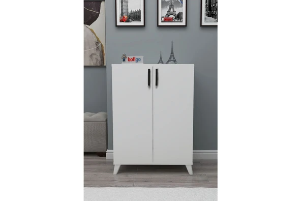 Bofigo 4 Raflı 2 Kapaklı Ayakkabılık Çok Amaçlı Dolap Ayakkabı Dolabı Ceren Beyaz - Resim 2