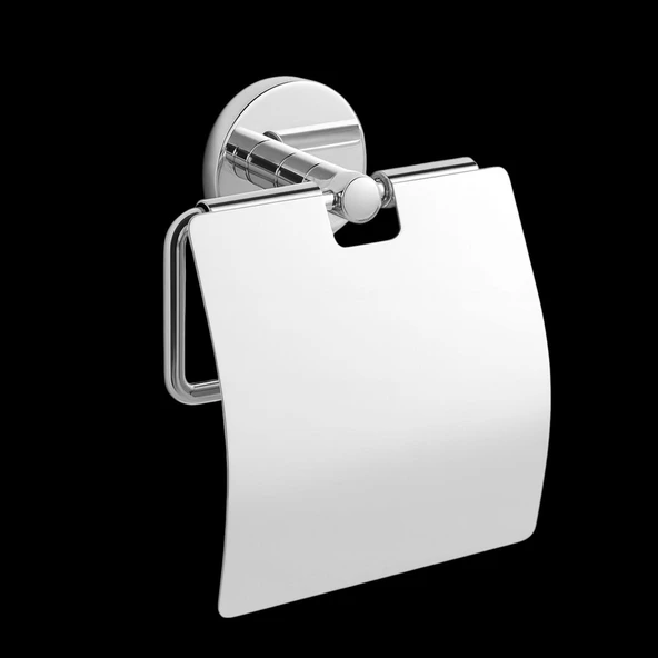 Kapaklı WC Kağıt Aparatı Vidalı Paslanmaz Metal Duvar Tuvalet Kağıtlık Banyo Aksesuarı Gümüş Krom ürün görseli