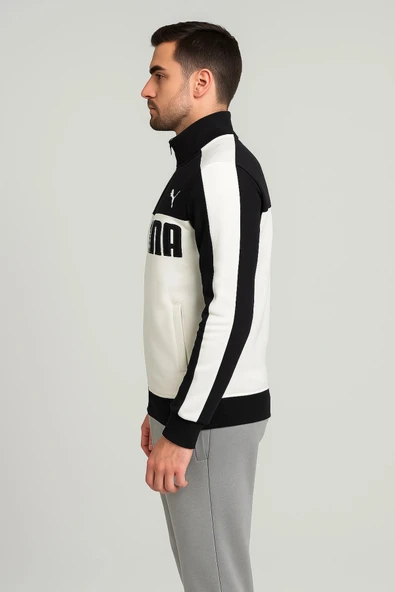 Kapüşonsuz, Fermuarlı, Önü Beyaz ve Arkası Siyah Sweat - Resim 2