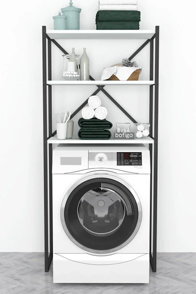Bofigo 3 Raflı Metal Banyo Düzenleyici Metal Banyo Rafı Çamaşır Makinası Üstü Beyaz - Resim 2