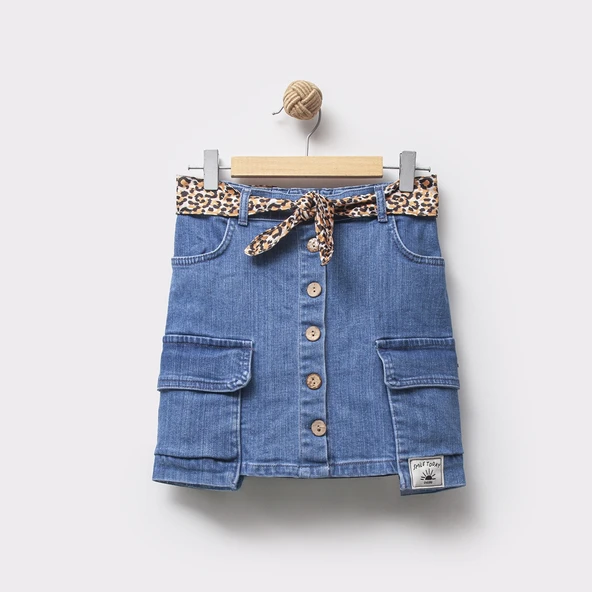 Kargo Cepli Kız Çocuk Önden Düğmeli Kot Etek ürün görseli