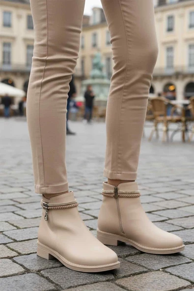 Ayakmod Bej Cilt Fermuarlı Kaymaz Bot 325126 Z - Resim 3