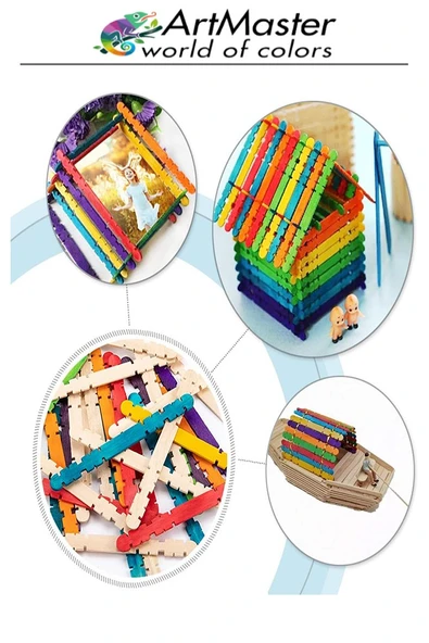 Renkli Dil Çubuğu Geçmeli Dar 150 Li 1 Paket Ahşap Çubuk Çentikli Eklemeli Renkli Tırtıklı Dondurma Çubuğu - Resim 4