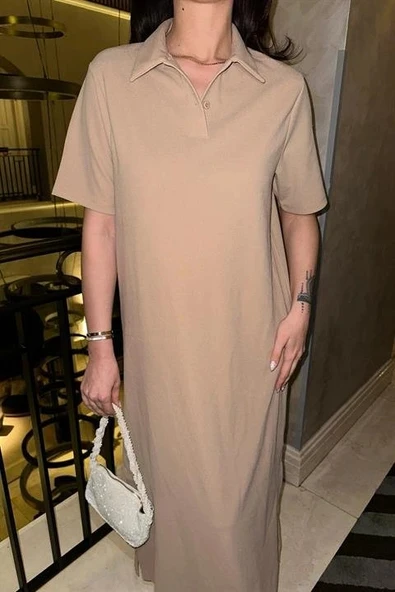 Manque Polo Yaka Yırtmaçlı Elbise 26898 - Resim 3