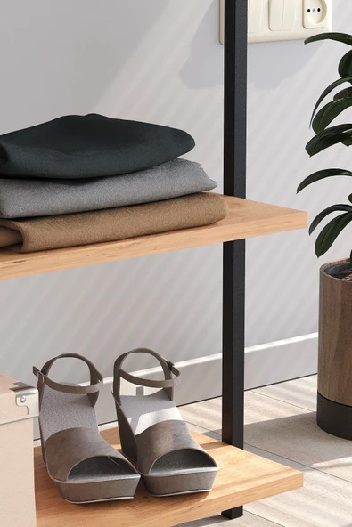 Bofigo Konfeksiyon Askısı Ayaklı Askılık Elbise Askılığı Raflı Askılık Jüpiter Çam - Resim 4