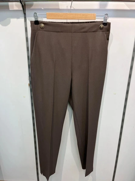 Dekorati̇f Düğmeli̇ Arka Bel Lasti̇kli̇ Pantolon - Resim 2