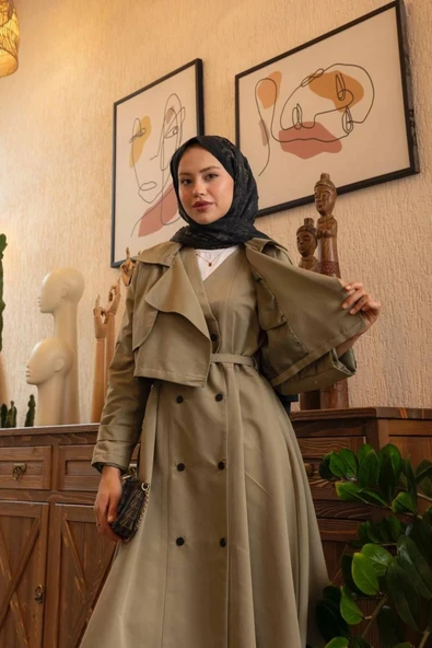 Üstü Ceket Detaylı Elbise Trençkot - Resim 3