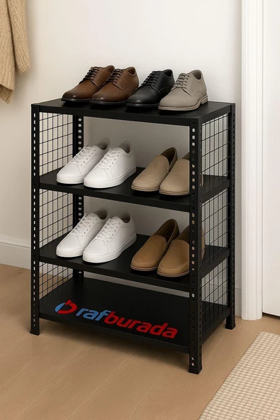 4 Katlı Renkli Tel Kafesli Çelik Ayakkabılık Rafı   Turuncu 31X75X75 cm ürün görseli 1