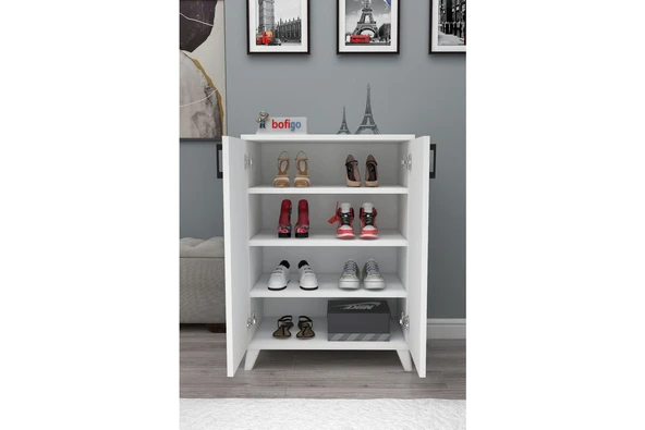 Bofigo 4 Raflı 2 Kapaklı Ayakkabılık Çok Amaçlı Dolap Ayakkabı Dolabı Ceren Beyaz - Resim 4