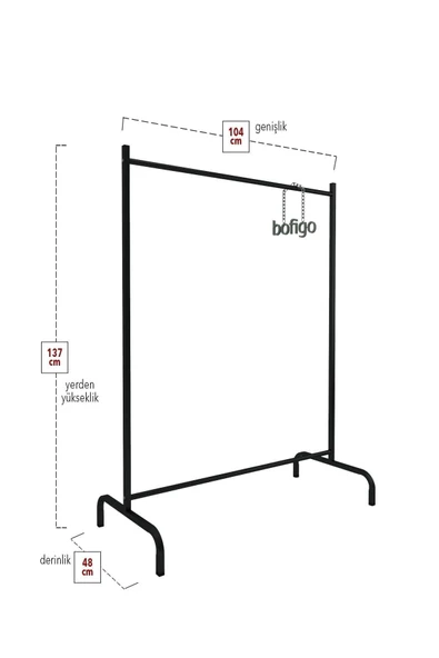 Bofigo Konfeksiyon Askısı Ayaklı Askılık Elbise Askılığı Siyah - Resim 7