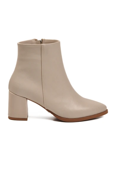 Ayakmod Bej Cilt Fermuarlı Polarlı Kaymaz Kadın Topuklu Bot 343126 Z - Resim 2