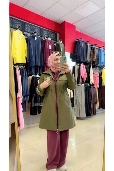 Bronş Detaylı Fermuarlı Trençkot ürün görseli 1