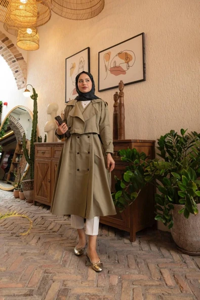 Üstü Ceket Detaylı Elbise Trençkot ürün görseli 1