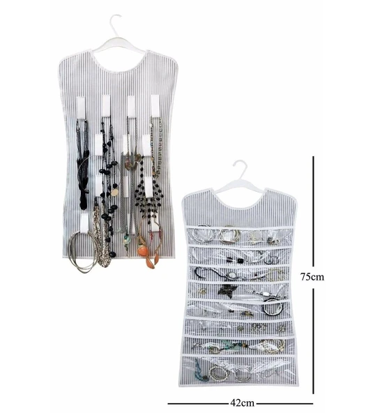 Siyah Çizgili Elbise Şeklinde Çift Taraflı Takı Organizeri ürün görseli