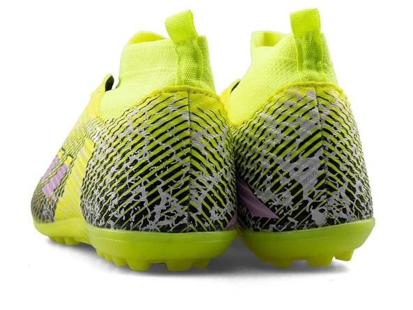 Erkek Halı Saha Ayakkabısı – Çoraplı Dokuma Model – Sarı Lila Renk – Kaymaz Taban – Futbol Spor Ayakkabı - Resim 7