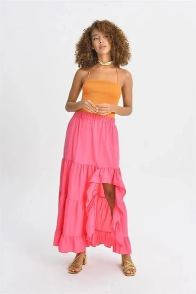 Audrey Fıfrlı Yırtmaç Detay Etek 4037 - Resim 4