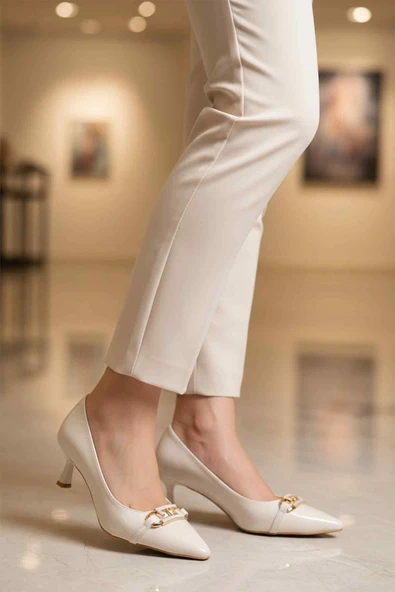 Ayakmod Beyaz İnce Kısa Topuklu Kadın Abiye Ayakkabı 695029 Z - Resim 3