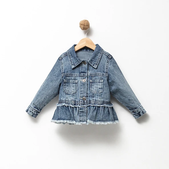Fırfır Nakışlı Kız Çocuk Kot/Denim Ceket ürün görseli