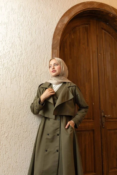 Üstü Ceket Detaylı Elbise Trençkot - Resim 4