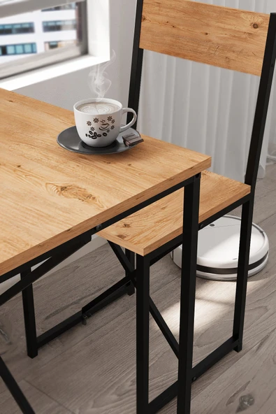 Bofigo 2li Mutfak Seti Mutfak Masa ve Sandalye Seti Balkon Masası Cafe Seti Maysa Çam - Resim 4