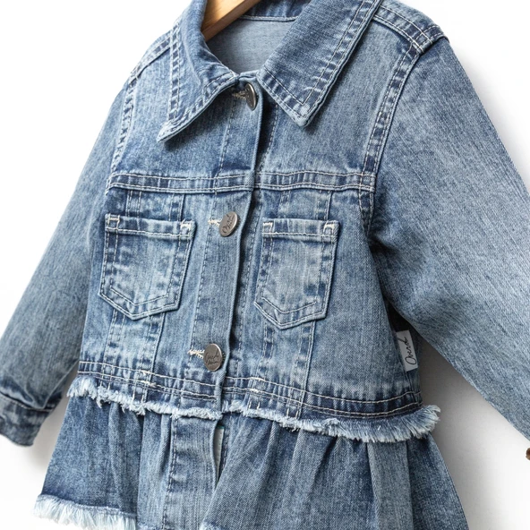 Fırfır Nakışlı Kız Çocuk Kot/Denim Ceket - Resim 3