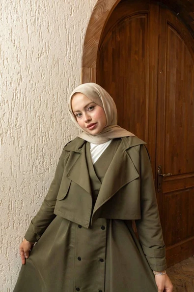 Üstü Ceket Detaylı Elbise Trençkot - Resim 5