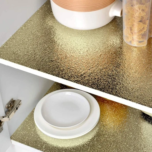 10 Metre Kendinden Yapışkanlı Silinebilir Mutfak Tezgah Üstü Sticker Folyo Gold Renk (5284) - Resim 3