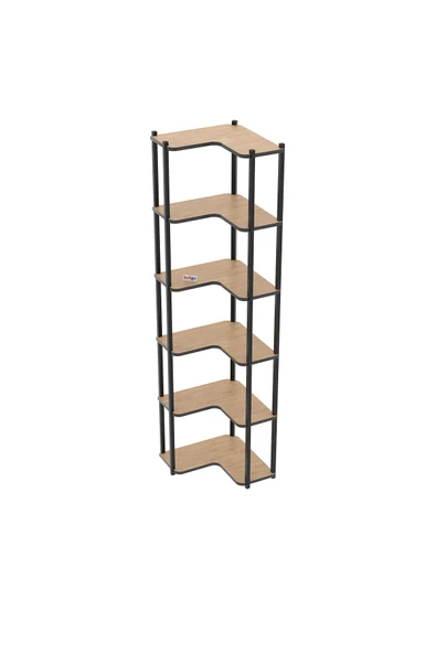 Bofigo 6 Raflı Kitaplık Dekoratif Kitaplık Metal Kitaplık Ofis Kitaplığı Aksesuar Rafı Sardes Safir Meşe - Resim 5