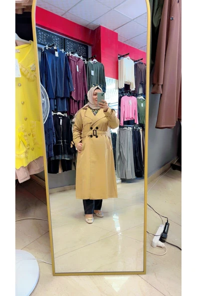 Düğmeli ve Kuşaklı Uzun Boy Trençkop - Resim 4