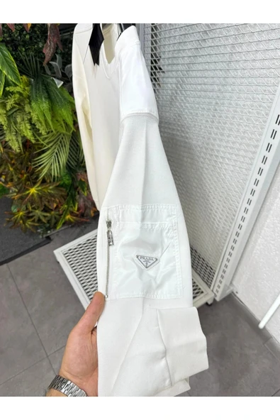 Bisiklet Yaka Kolda Cepli Tişört - Resim 3