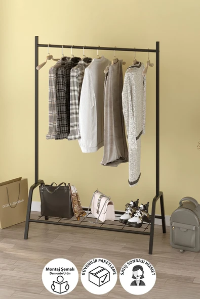 Bofigo Konfeksiyon Askısı Ayaklı Askılık Elbise Askılığı Raflı Askılık Venüs Siyah ürün görseli