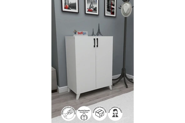 4 Raflı 2 Kapaklı Ayakkabılık Çok Amaçlı Dolap Ayakkabı Dolabı Ceren Beyaz ürün görseli