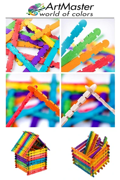 Renkli Dil Çubuğu Geçmeli Dar 150 Li 1 Paket Ahşap Çubuk Çentikli Eklemeli Renkli Tırtıklı Dondurma Çubuğu - Resim 5