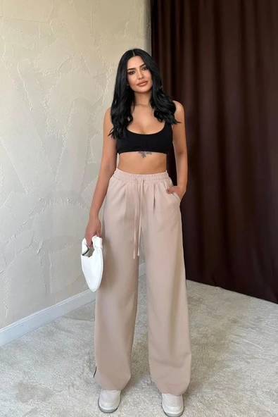 Bej Yanları Şeritli Pantolon - Resim 3