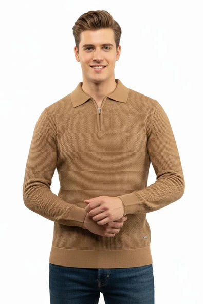 Erkek Fermuarlı Polo Yaka Triko Kazak 5240F BGL-ST04852 - Resim 4