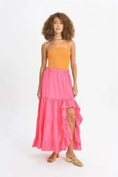 Audrey Fıfrlı Yırtmaç Detay Etek 4037 - Resim 6