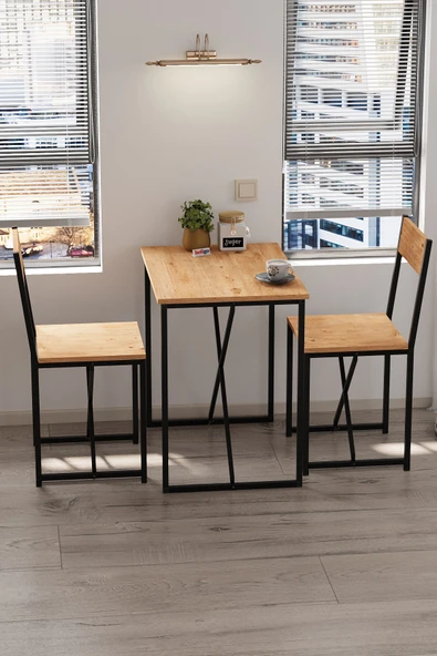 Bofigo 2li Mutfak Seti Mutfak Masa ve Sandalye Seti Balkon Masası Cafe Seti Maysa Çam - Resim 2