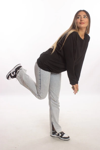 blackbonds Kadin Gri Basic Oversize Sweatshirt - Resim 5