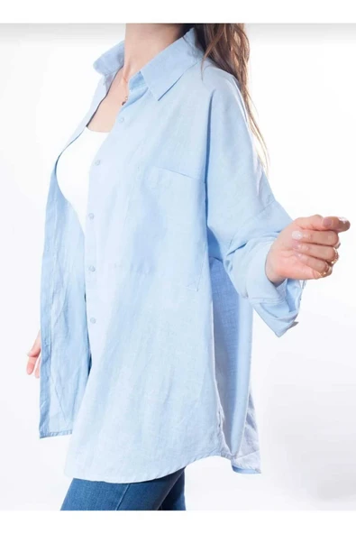 blackbonds Kadın Keten Gömlek Yazlık Oversize Gömlek Yeni Sezon - Resim 4