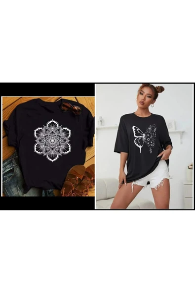 KOZİA OUTDOORS malkoçbey 2li siyah oversize beyaz baskılı t-şirt ürün görseli