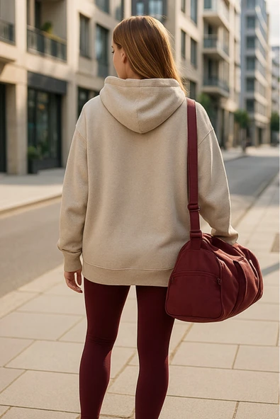 KOZİA OUTDOORS kurdela baskılı kadın kapuson basic swaetşhirt - Resim 5