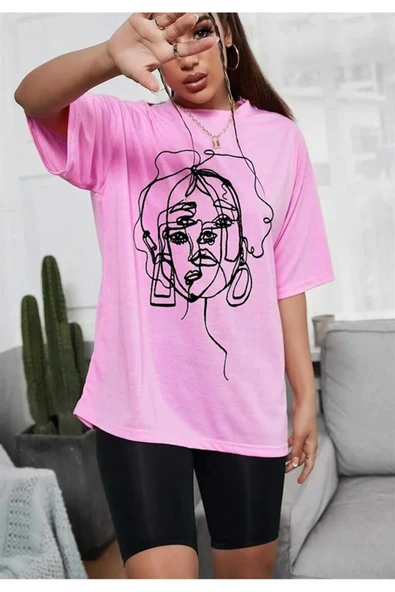 KOZİA OUTDOORS malkoçbey kadın yüz  figür detaylı basic oversize unisex  t-şhirt - Resim 8