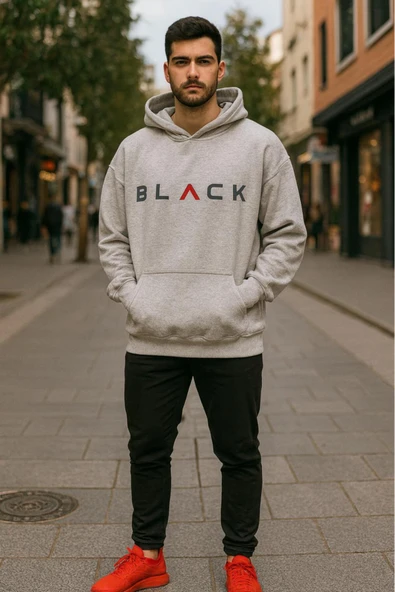 KOZİA OUTDOORS BLACK kapüşonlu baskılı oversize erkek sweaşhirt - Resim 6