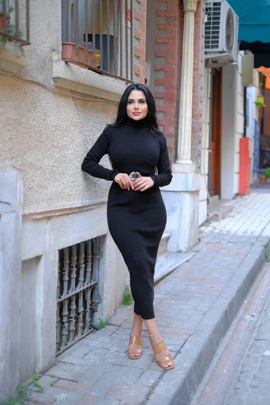 LİLA İSTANBUL Kadın Yarım Balıkçı Yaka Kalem Model Kaşkorse Kumaş Elbise Tesettür Uygundur Boy 135cm Kemersiz ürün görseli