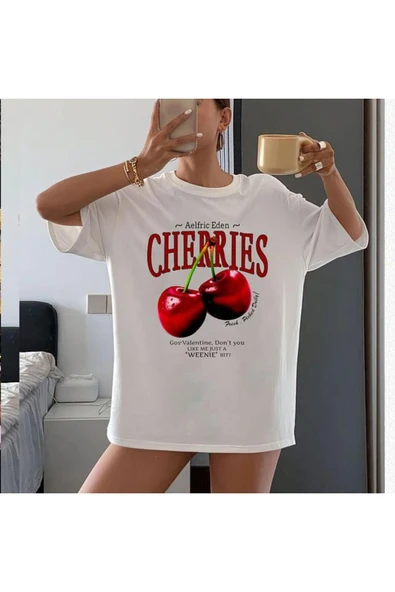 KOZİA OUTDOORS MALKOCBEY CHERRIES BASKILI OVERSİZE BASİC O YAKA T-ŞHİRT - Resim 6